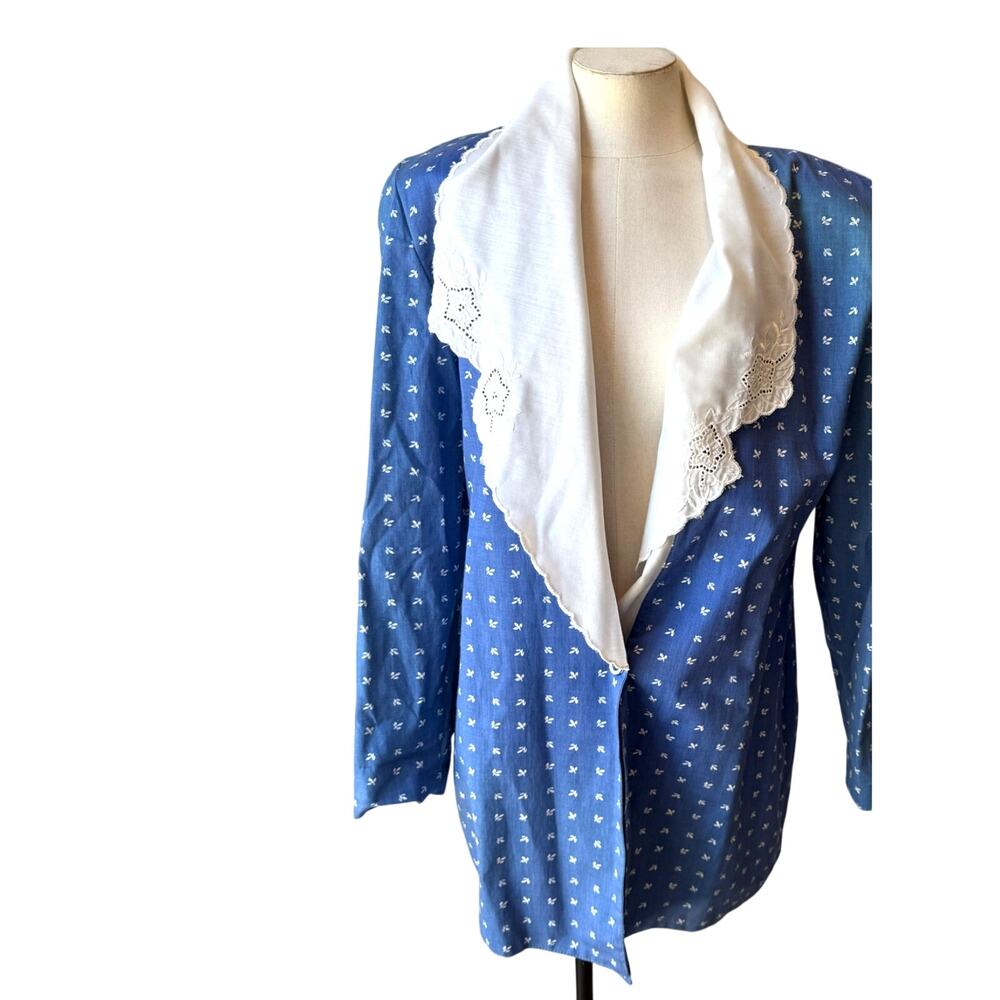 KOALA Blue 1980s Olivia Newton John Size S-M Blazer Housecoat Cottage Pockets